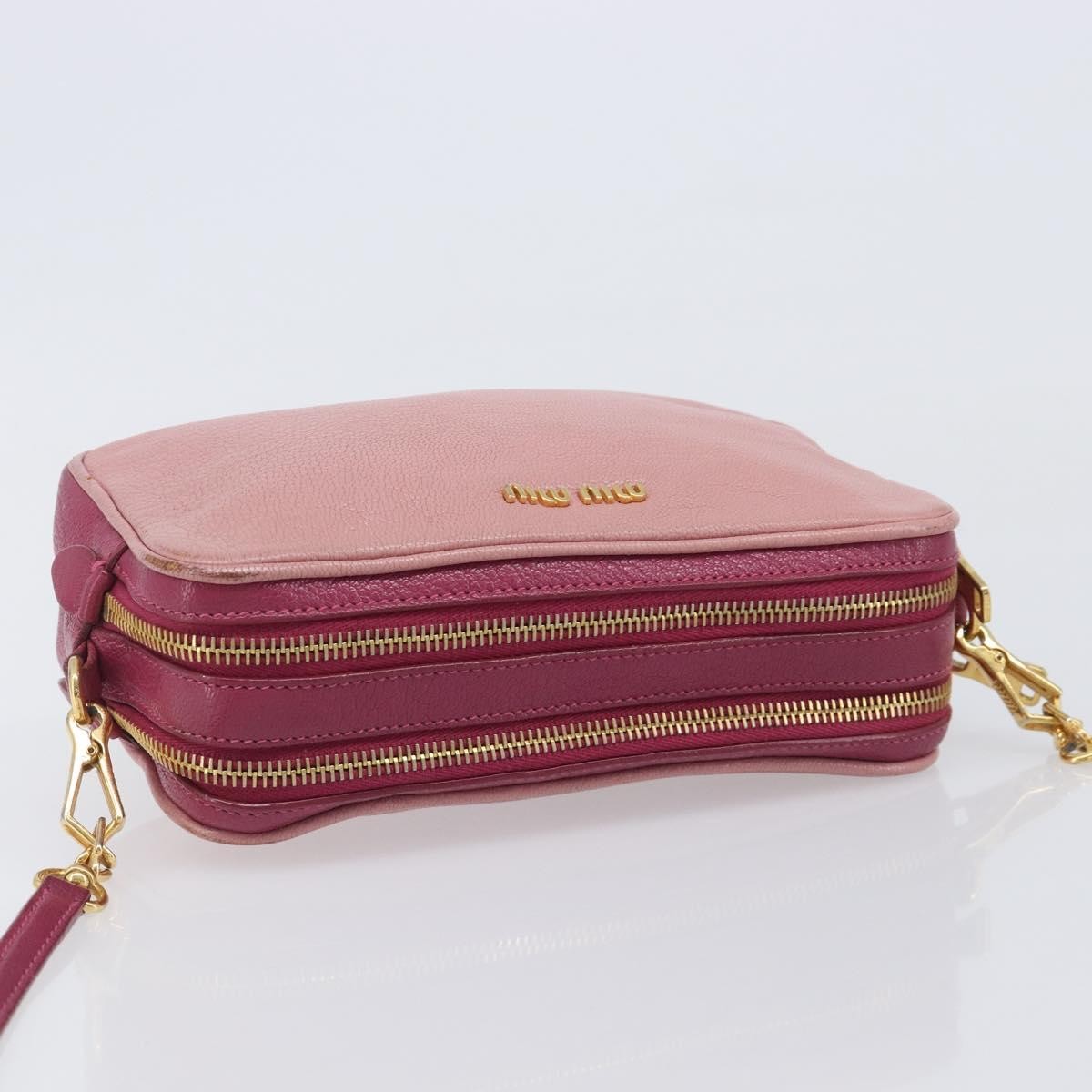 Miu Miu Madras Double Zip Leather, Pink, Leather, Crossbody Bag