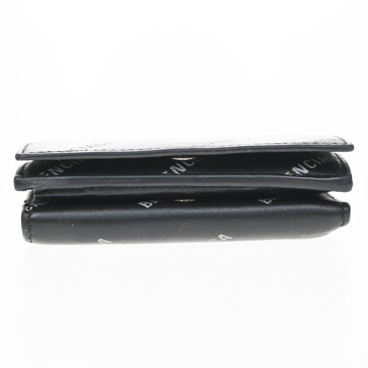 Balenciaga Logo Trifold Leather, Black, Leather, Wallet