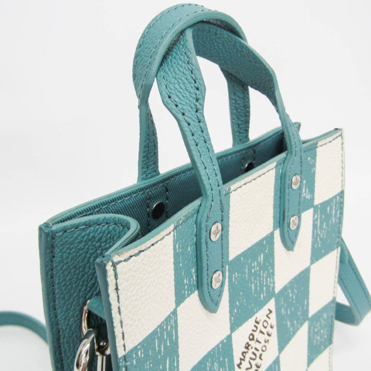Louis Vuitton Sac Plat Limited Edition Marque Deposee Damier Giant, Turquoise, Canvas, Handbag