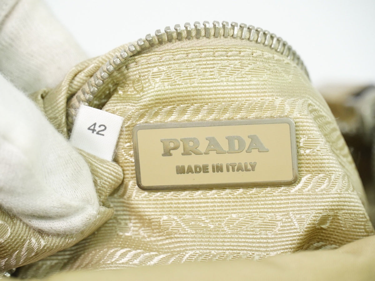 Prada Buckle Messenger Tessuto, Beige, Nylon, Shoulder Bag