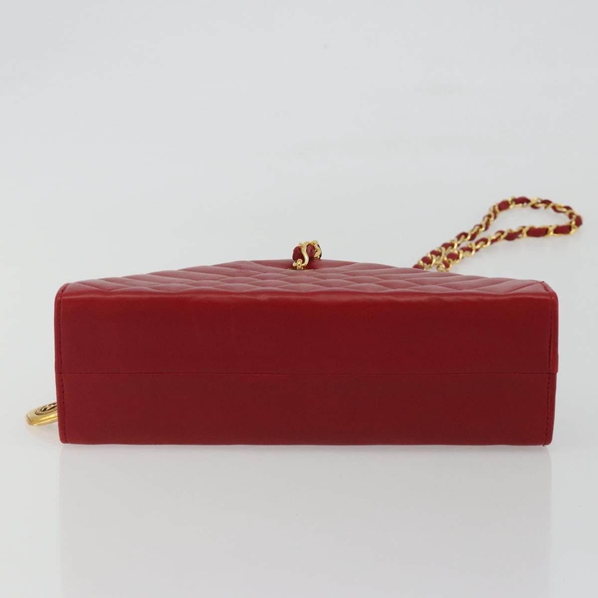 Chanel Vintage Chain Evening Mixed Quilt Lambskin, Red, Leather, Clutch