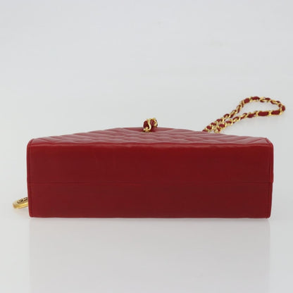 Chanel Vintage Chain Evening Mixed Quilt Lambskin, Red, Leather, Clutch