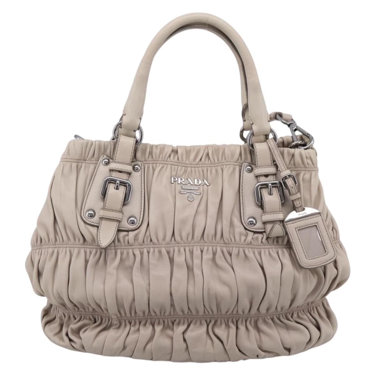 Prada Gaufre Convertible Nappa Leather, Beige, Leather, Tote Bag