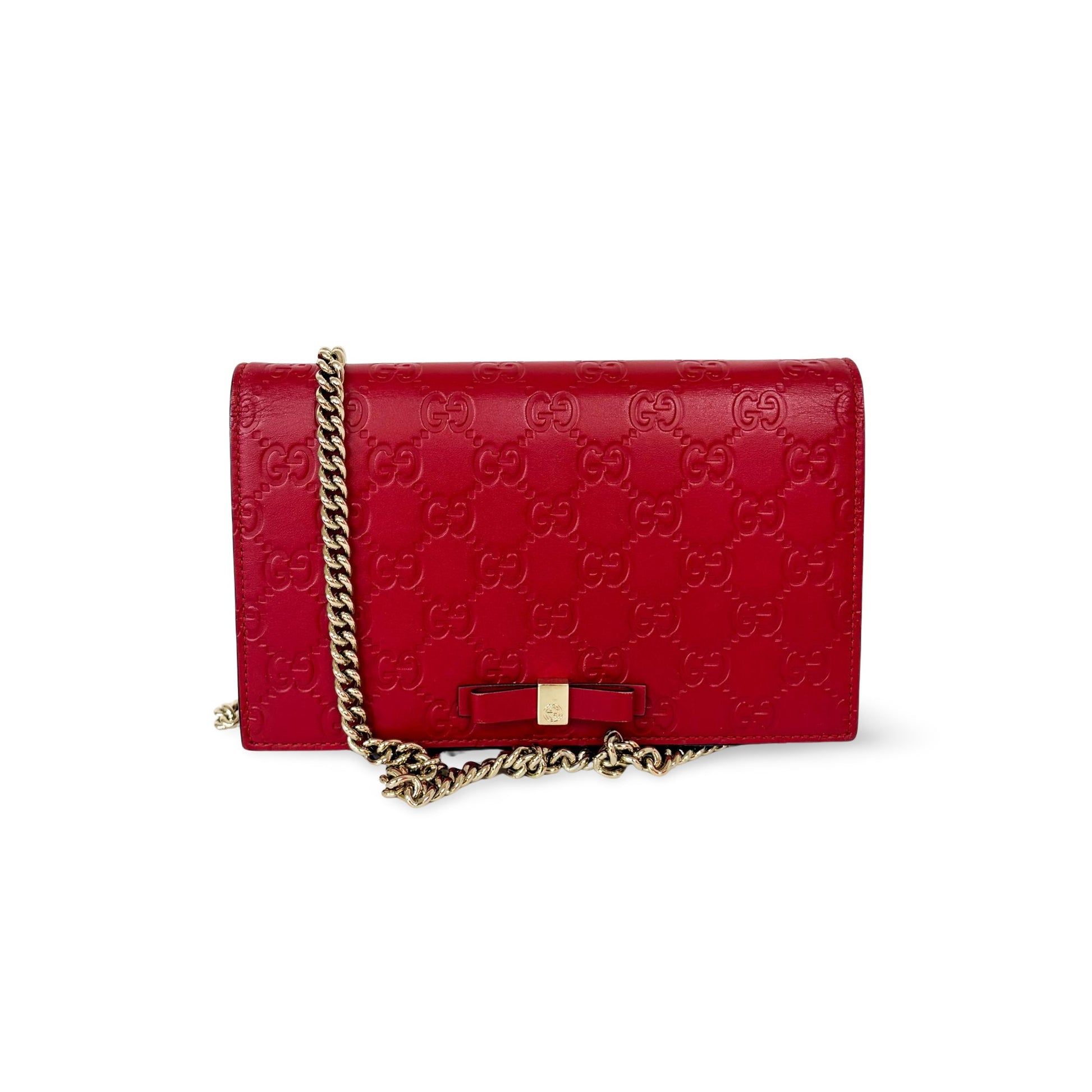 Gucci Chain Bag Wallet Red leather, Red, Leather, Shoulder Bag