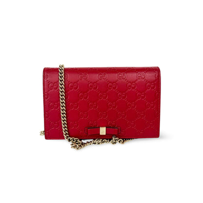 Gucci Chain Bag Wallet Red leather, Red, Leather, Shoulder Bag