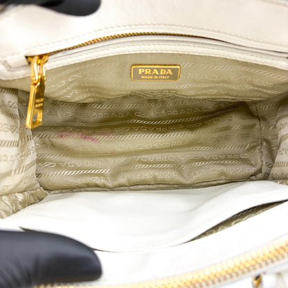 Prada Galleria Double Zip Saffiano Leather, White, Leather, Tote Bag