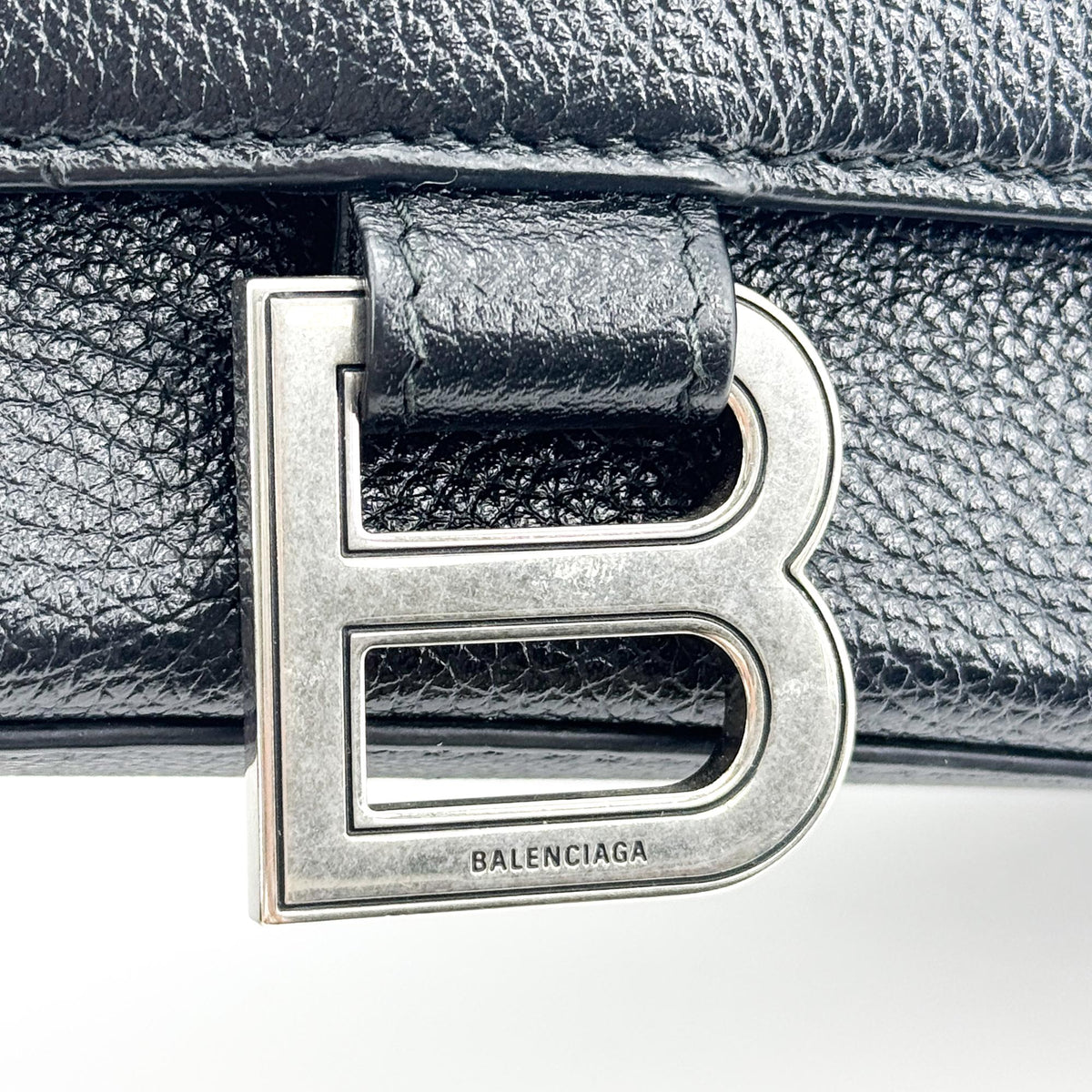Balenciaga Hourglass Top Handle Leather, Black, Leather, Handbag