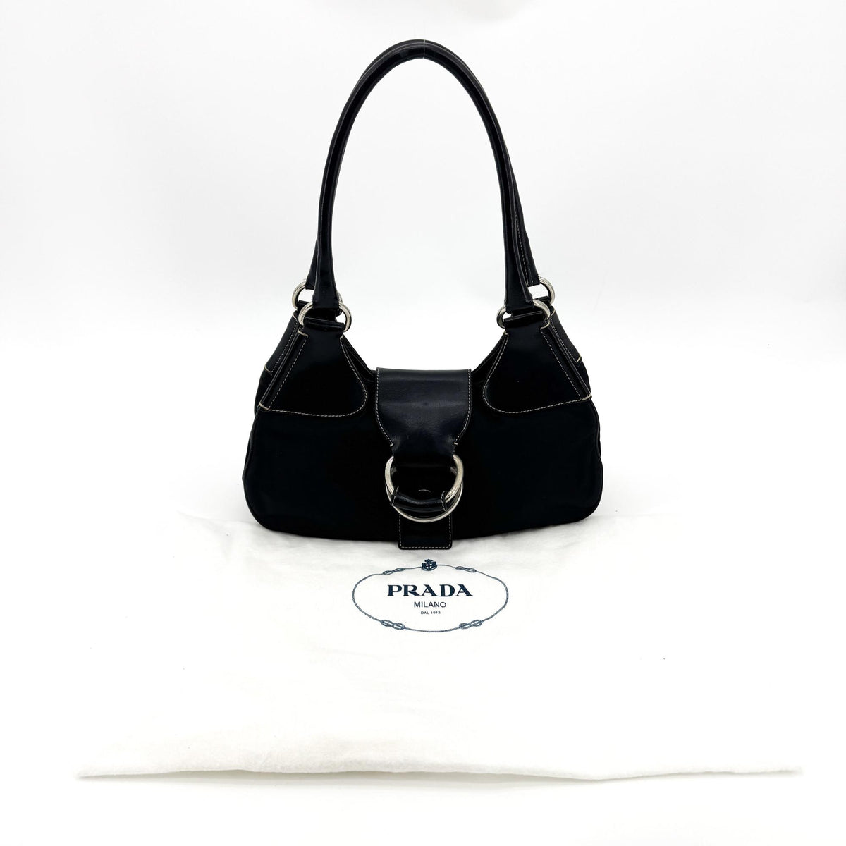 Prada Shoulder Bag Leather, Black, Nylon, Shoulder Bag