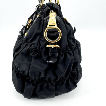 Prada Gaufre Convertible Leather and Tessuto, Black, Nylon, Tote Bag
