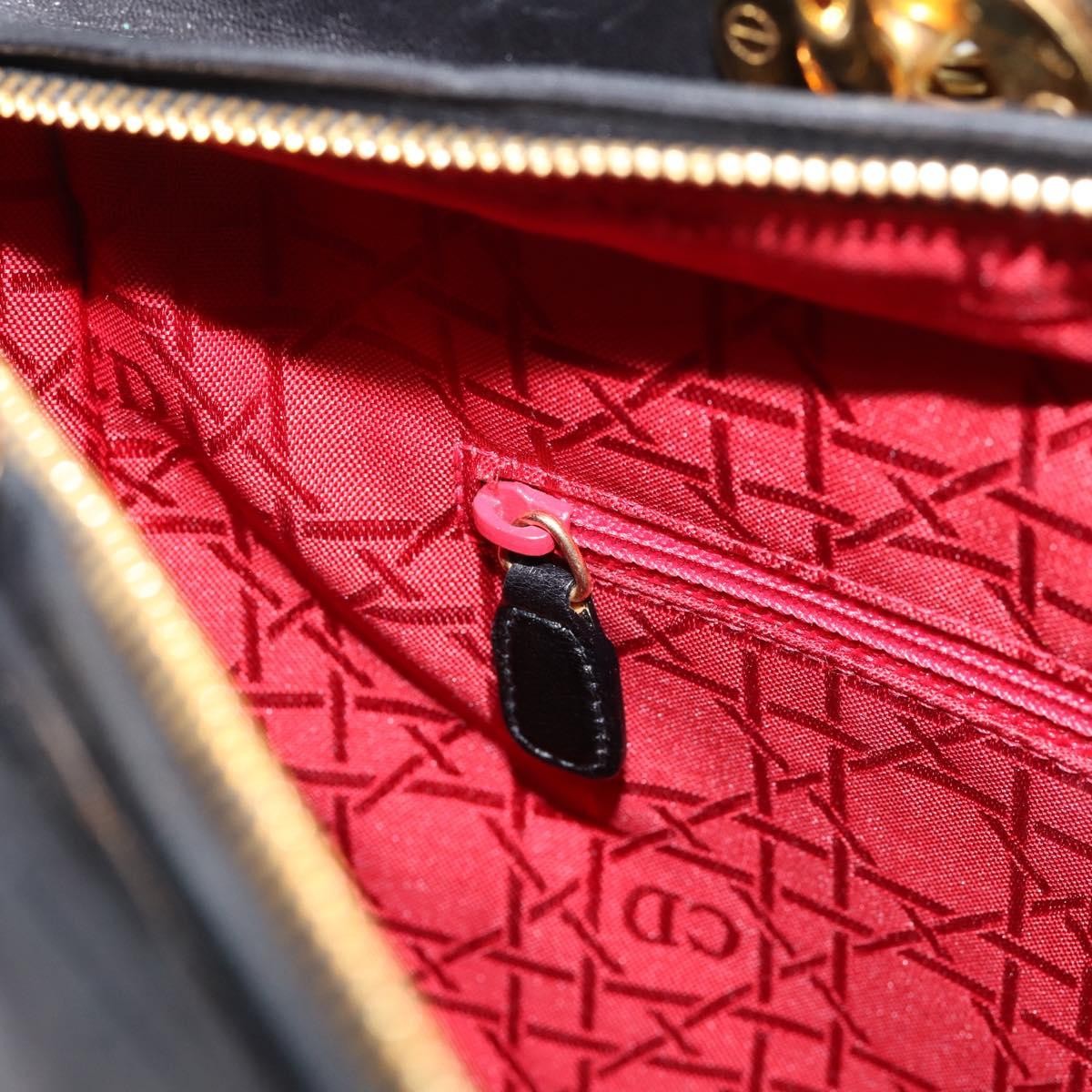 Christian Dior Vintage Lady Dior Cannage Quilt Lambskin, Black, Leather, Handbag
