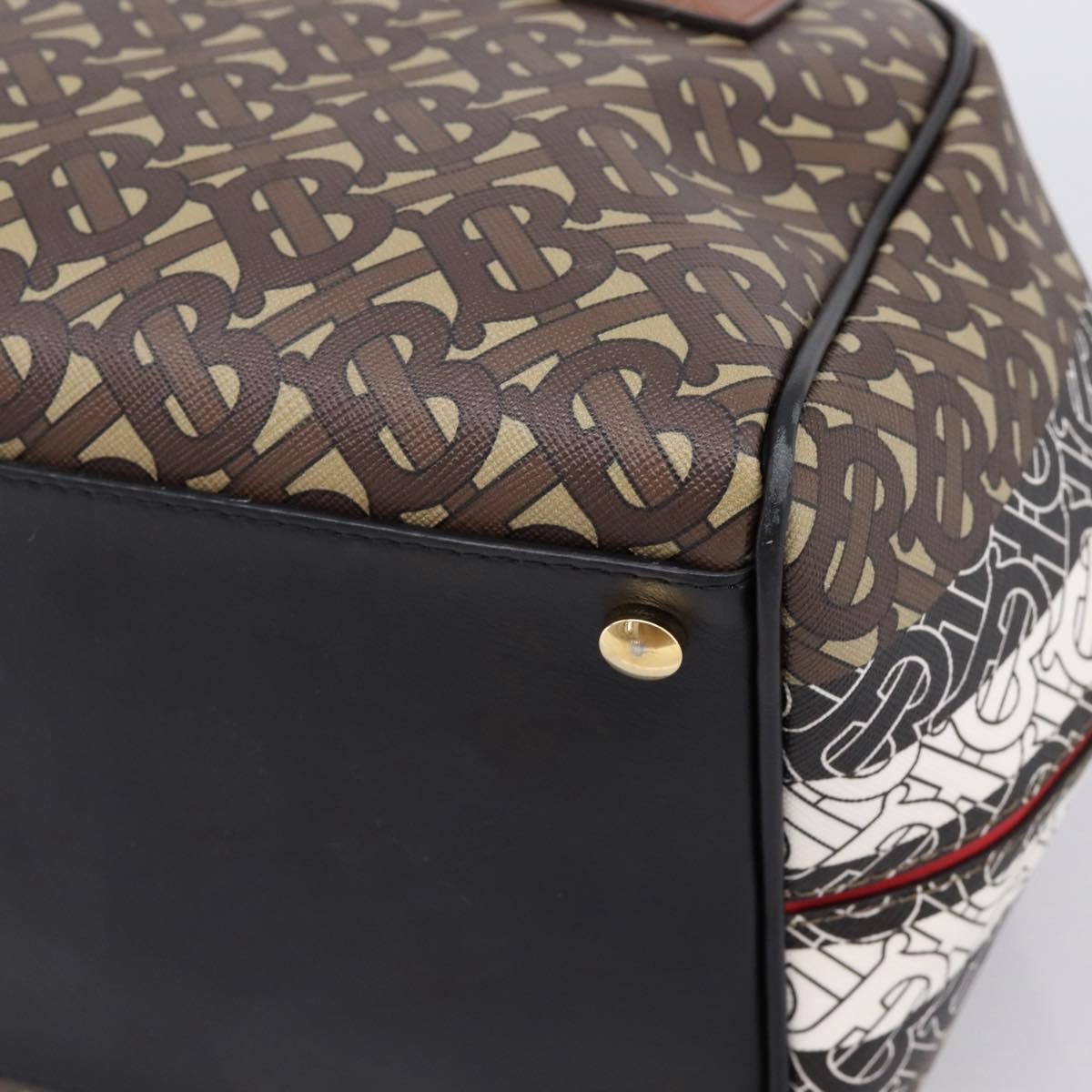 Burberry TB Half Cube Duffle Monogram Embossed Leather, Brown, Canvas, Handbag