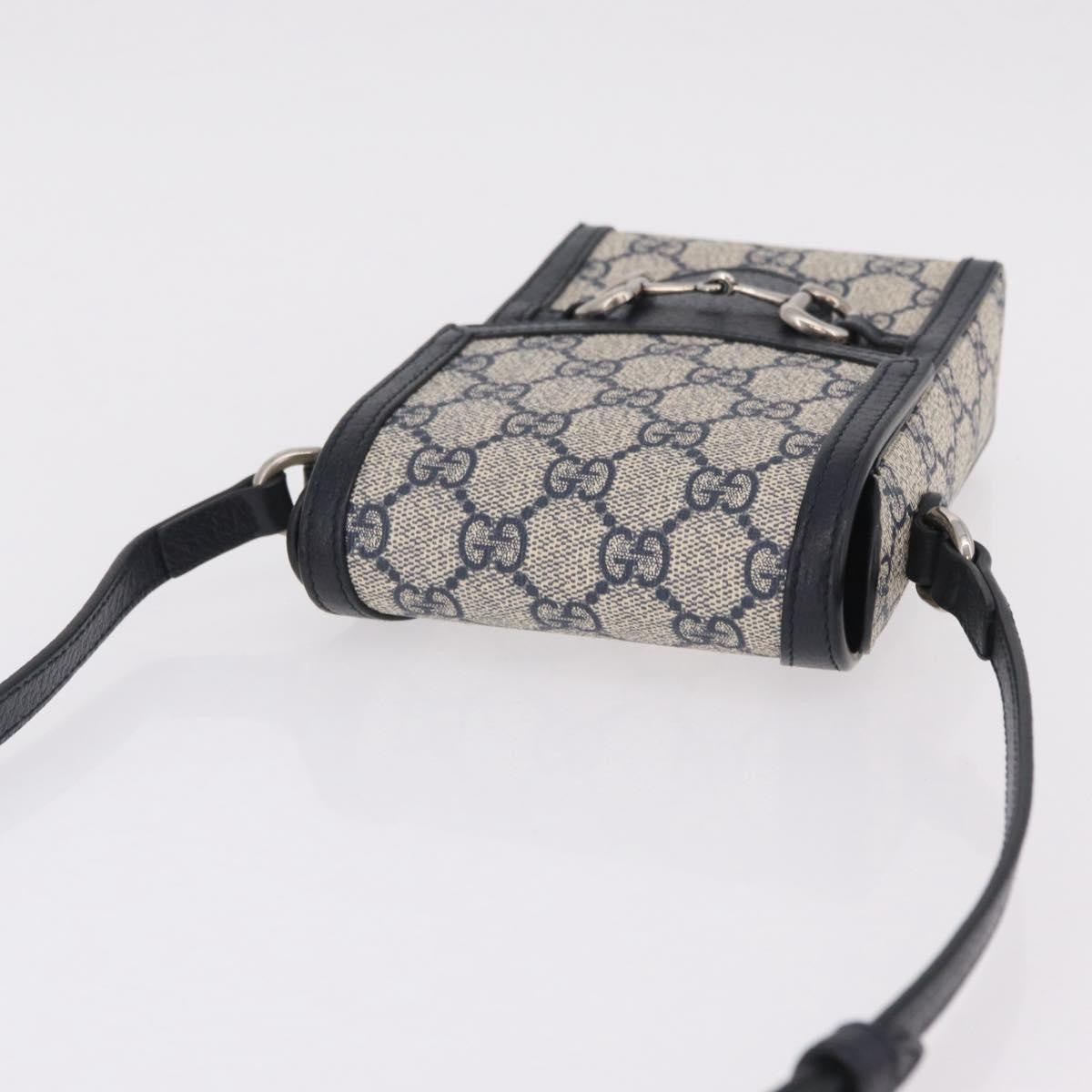 Gucci Horsebit 1955 GG Coated Canvas with Leather, Navy, Canvas, Crossbody Bag