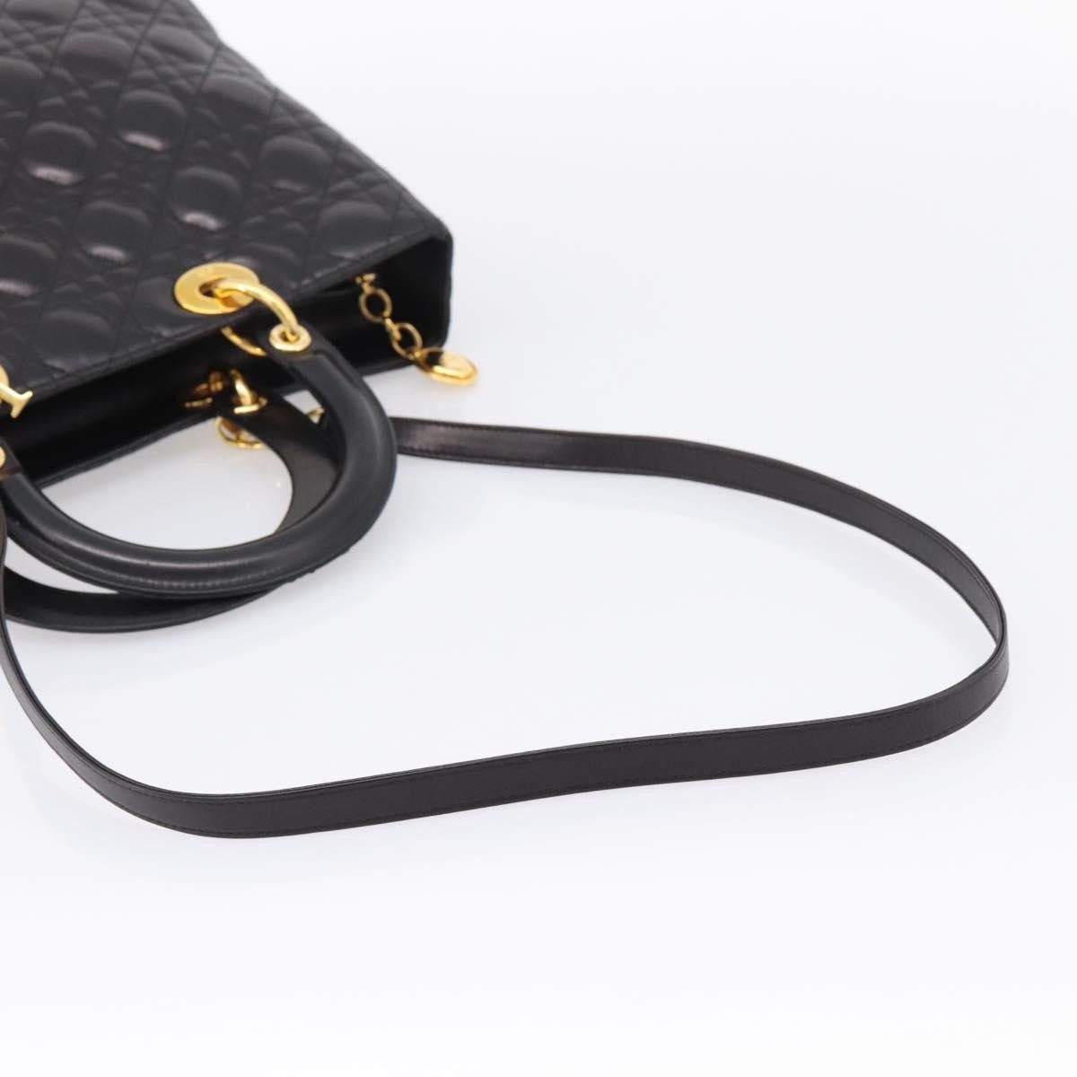 Christian Dior Vintage Lady Dior Cannage Quilt Lambskin, Black, Leather, Handbag