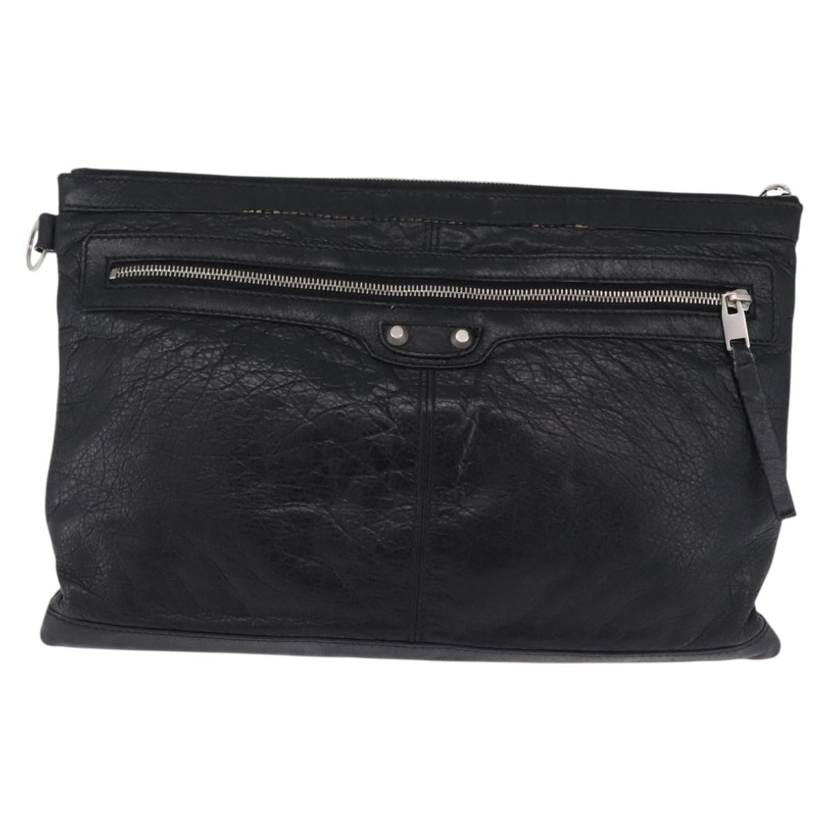 Balenciaga Classic City Clip Leather, Black, Leather, Clutch