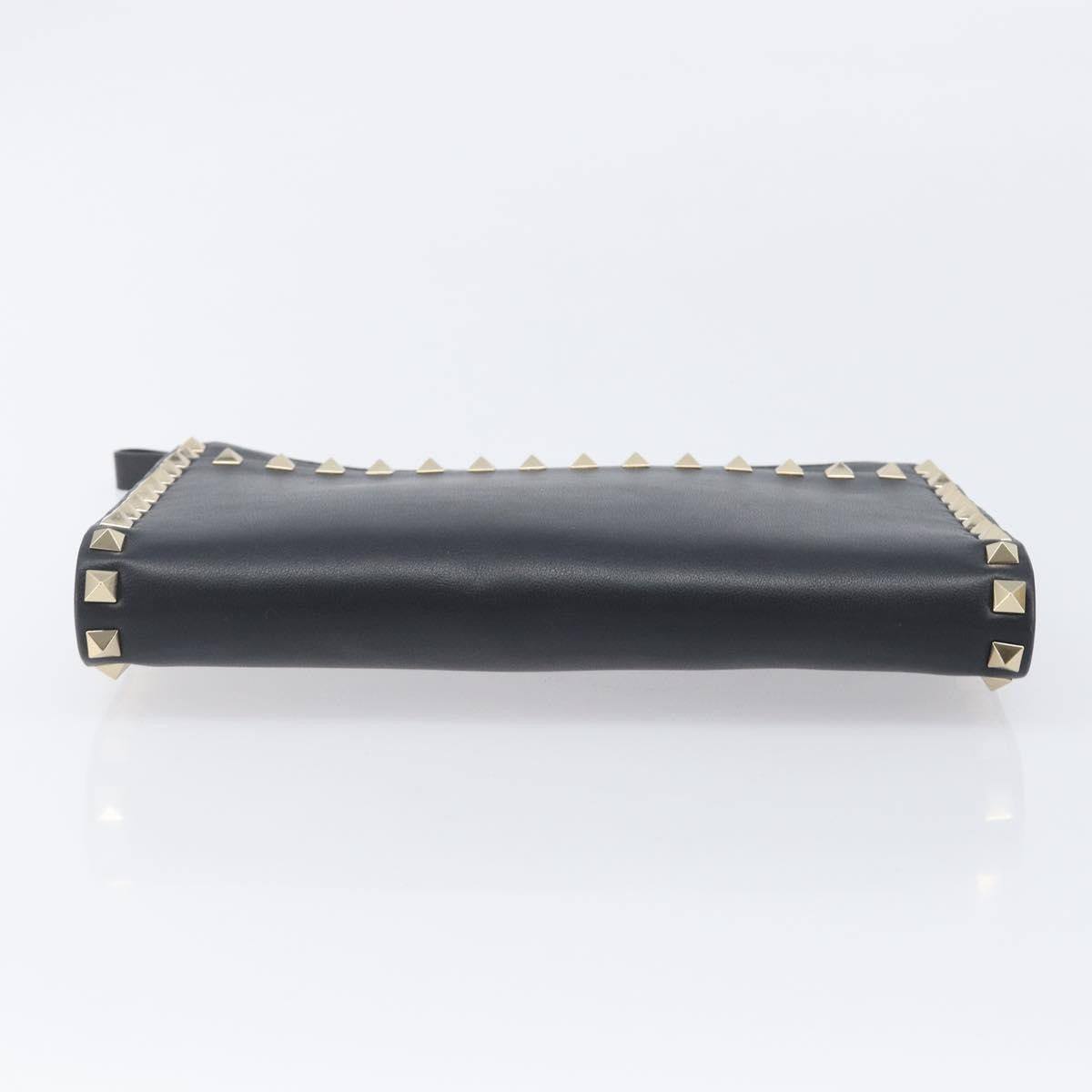 Valentino Garavani Rockstud Flat Wristlet Leather, Black, Leather, Clutch
