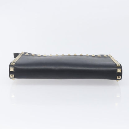 Valentino Garavani Rockstud Flat Wristlet Leather, Black, Leather, Clutch