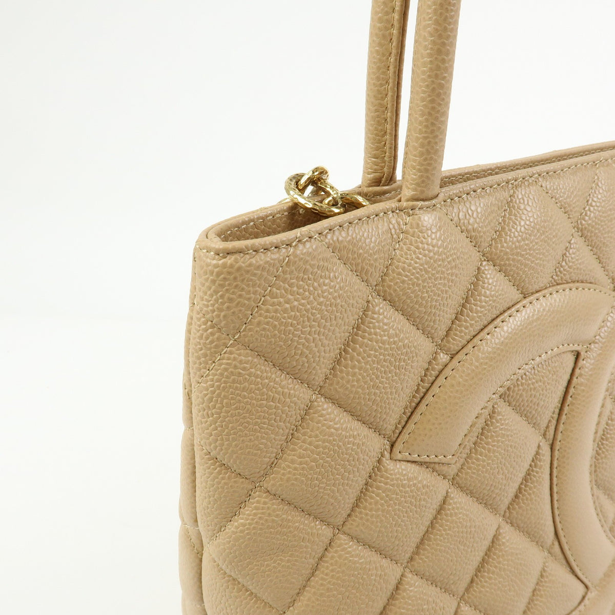 Chanel Medallion Quilted Lambskin, Beige, Calfskin, Tote Bag