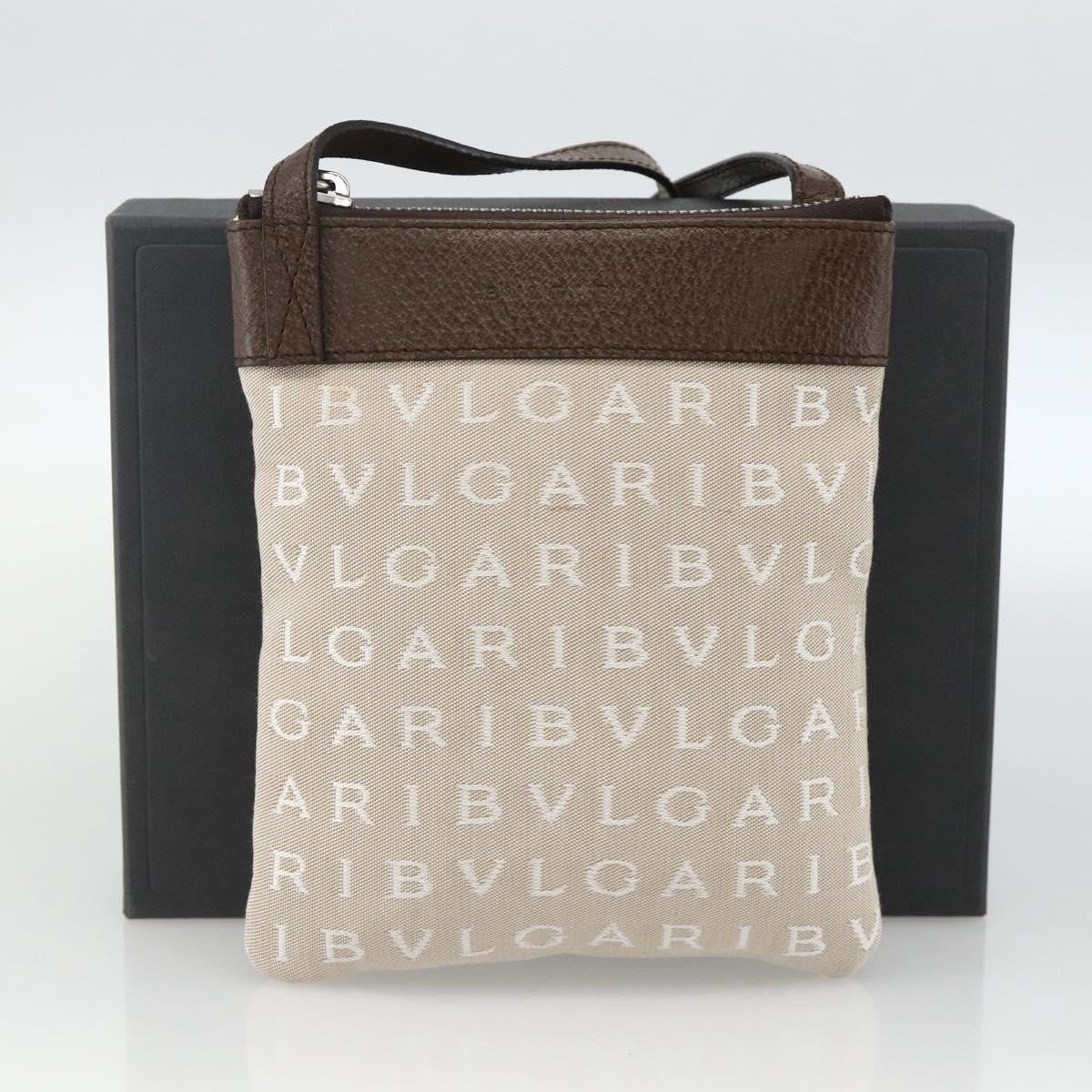 Bvlgari Logomania Canvas with Leather, Beige, Canvas, Shoulder Bag