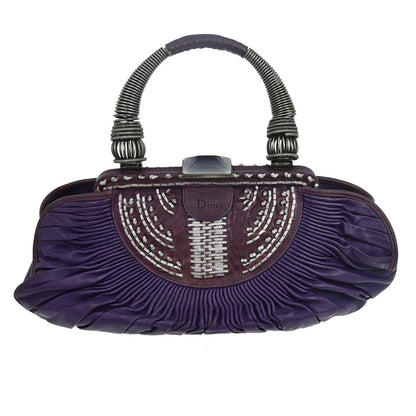 Christian Dior Plisse Frame Pleated Leather, Purple, Leather, Handbag