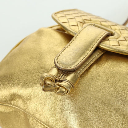 Bottega Veneta Backpack Leather with Intrecciato, Gold, Leather, Backpack