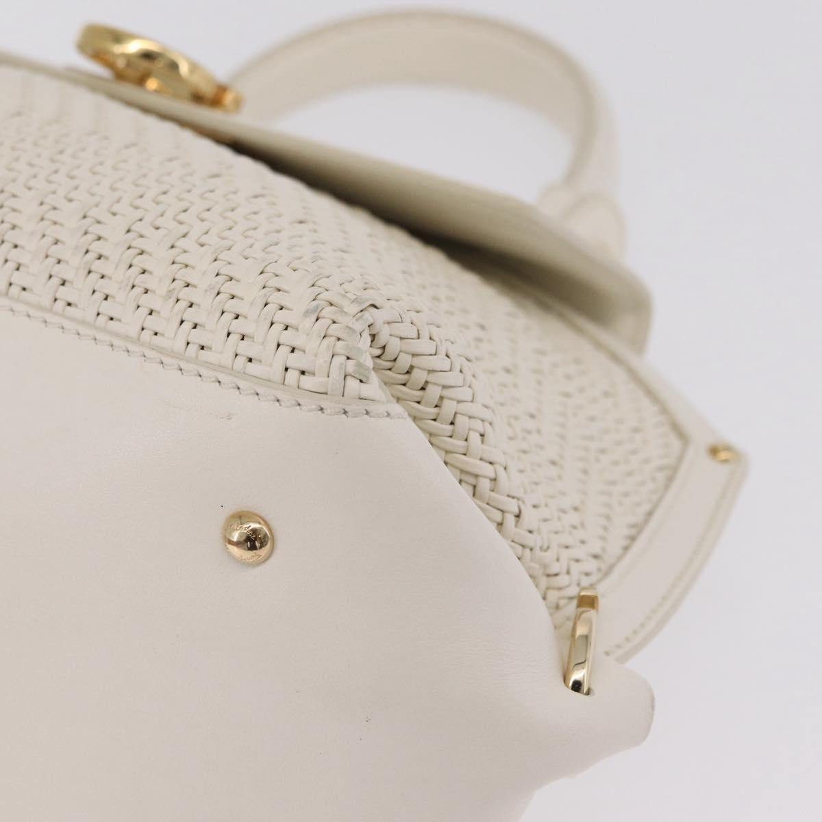 Salvatore Ferragamo Sofia Satchel Woven Leather, White, Leather, Handbag