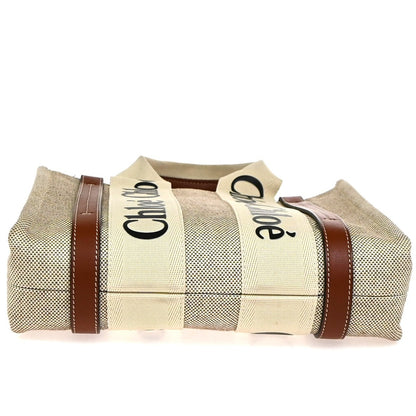 Chloe Woody Leather, Beige, Canvas, Tote Bag