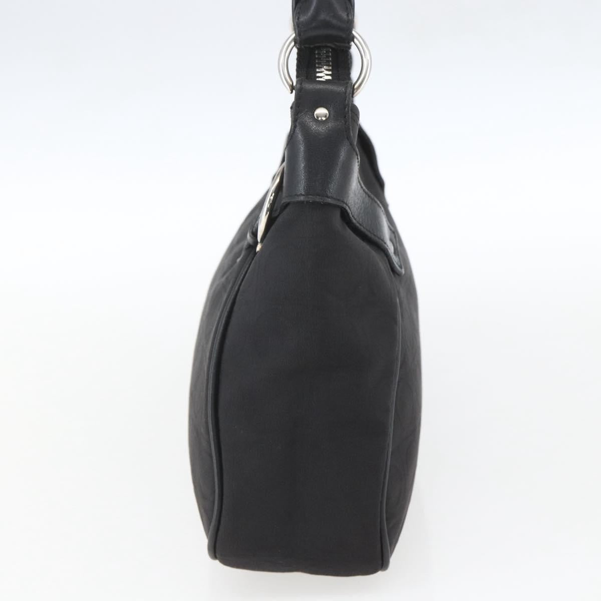 Salvatore Ferragamo Vintage Gancini Hobo Leather, Black, Canvas, Shoulder Bag