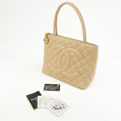 Chanel Medallion Quilted Lambskin, Beige, Calfskin, Tote Bag