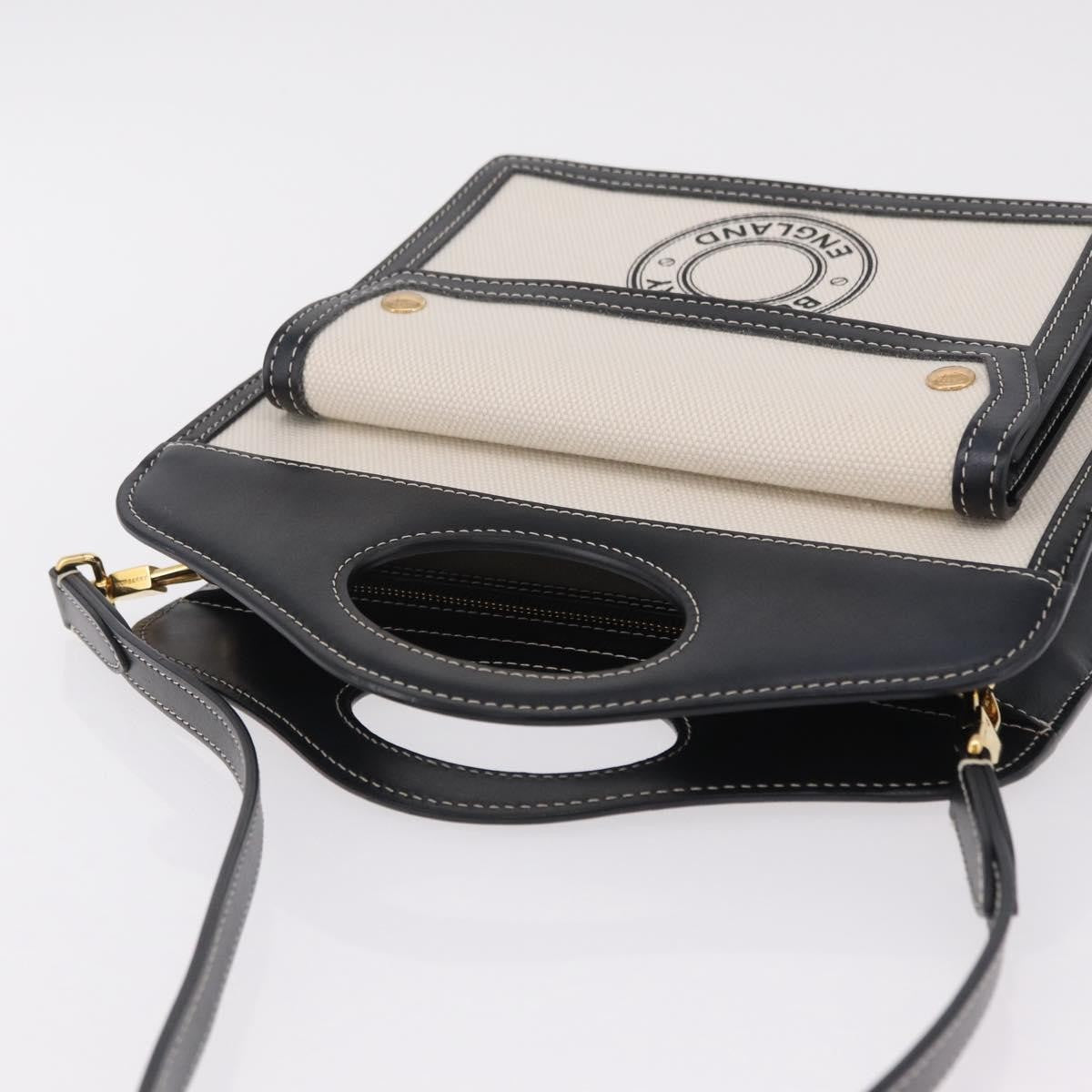 Burberry Logo Pocket Canvas with Leather, White, Canvas, Tote Bag