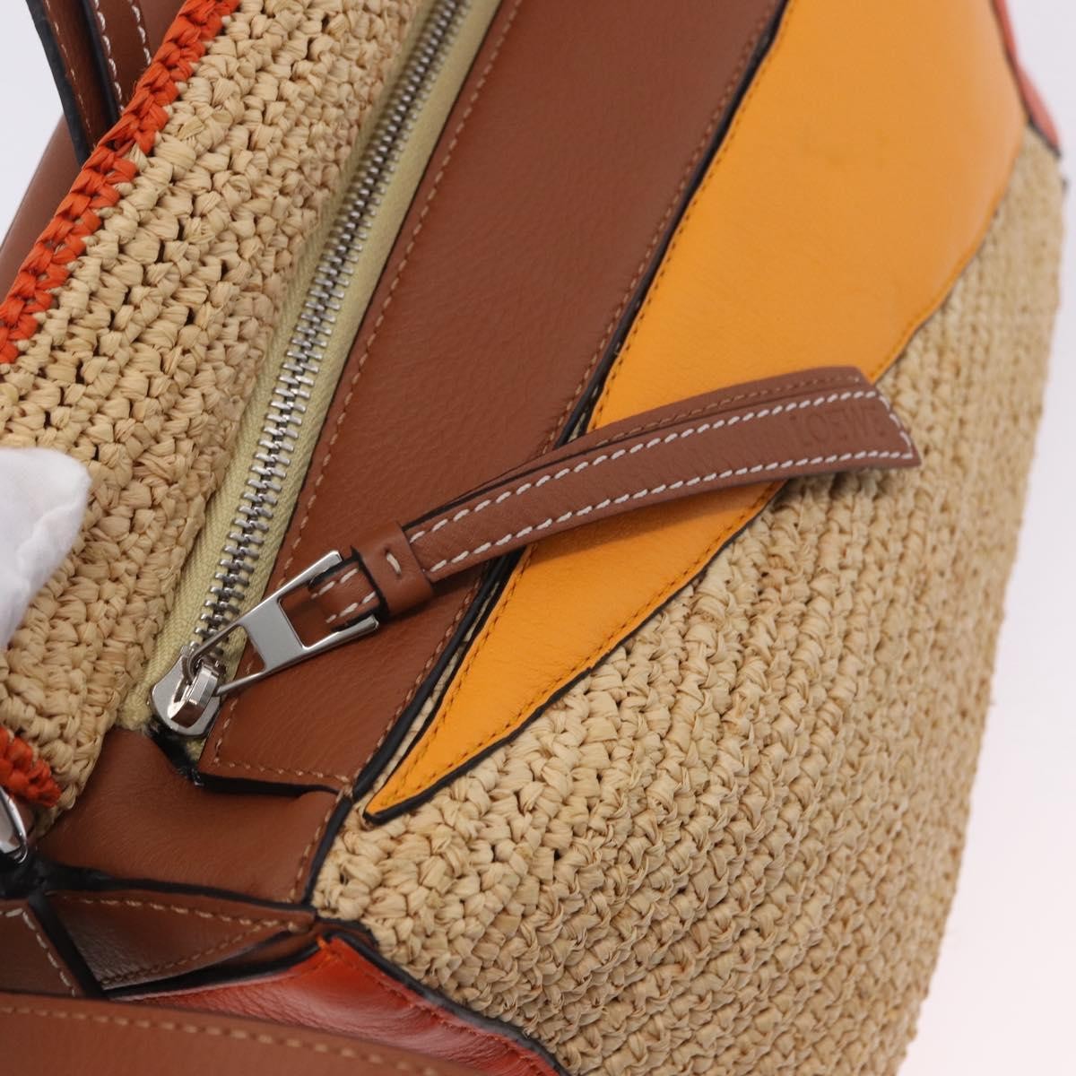 Loewe Puzzle Leather and Raffia, Beige, Leather, Handbag