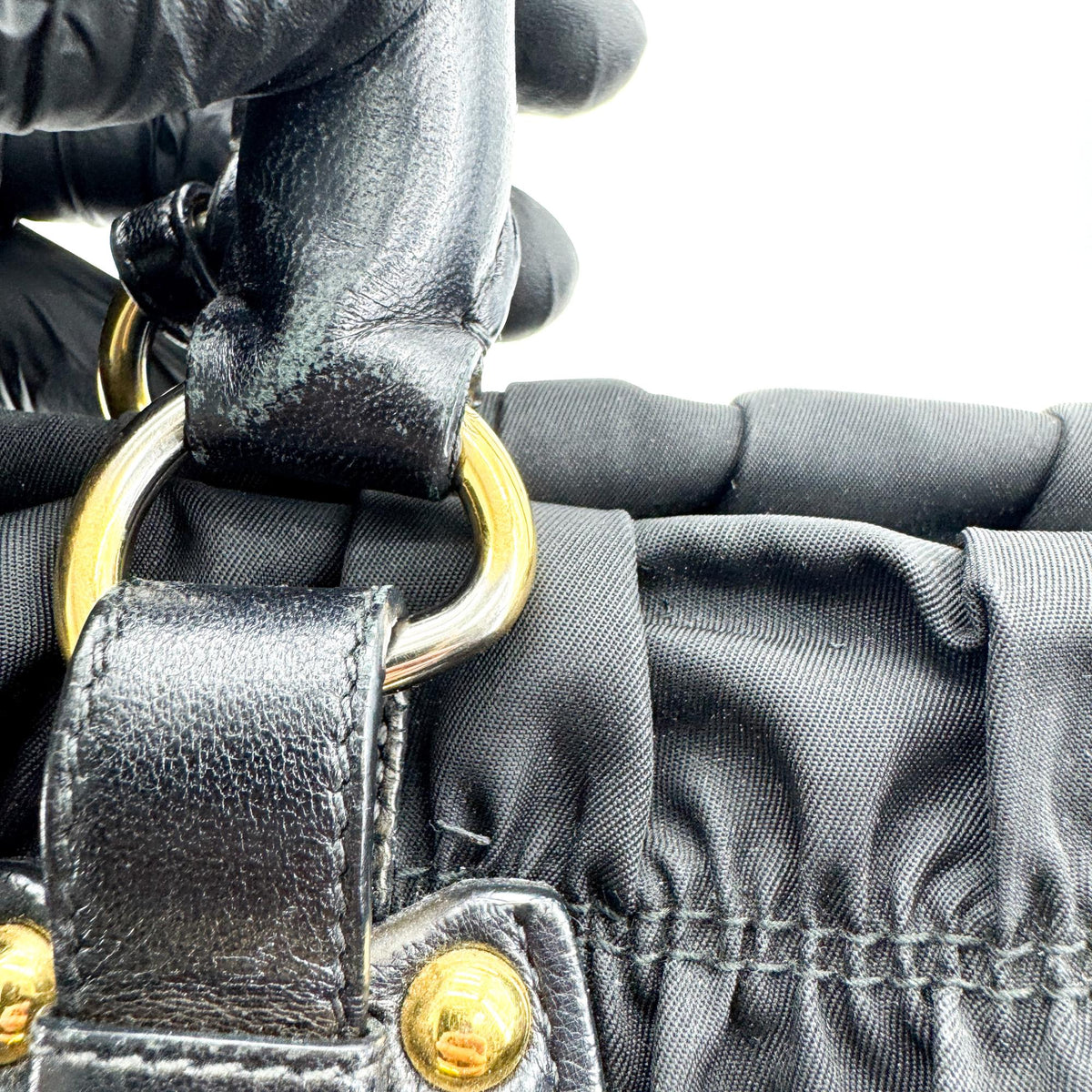 Prada Gaufre Convertible Leather and Tessuto, Black, Nylon, Tote Bag