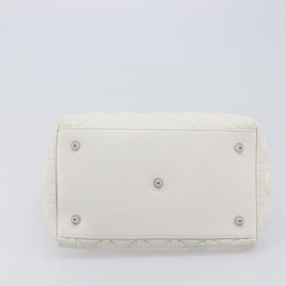 Christian Dior Lady Dior Cannage Quilt Lambskin, White, Leather, Handbag