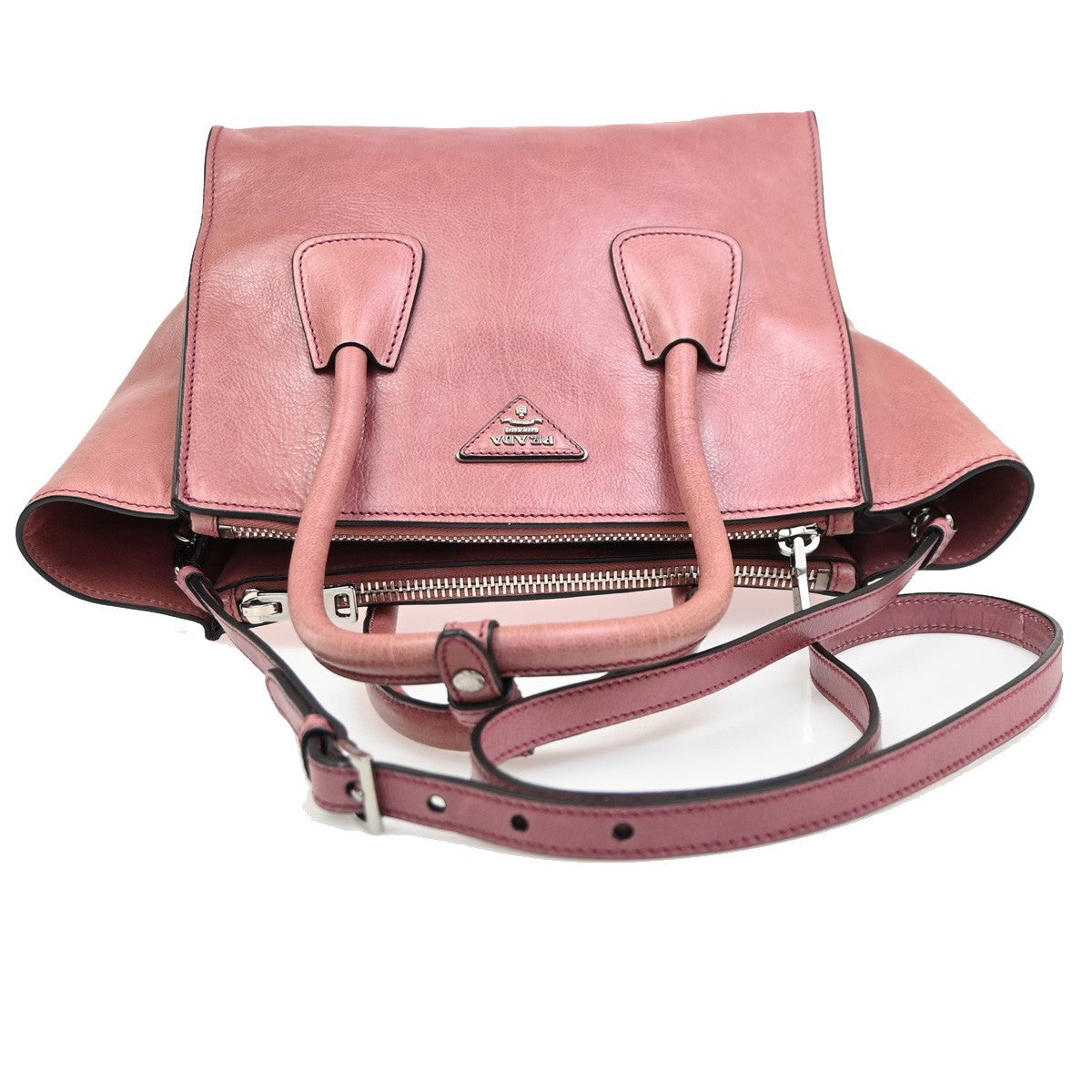 Prada Double Zip Lux Convertible Saffiano Leather, Pink, Leather, Tote Bag