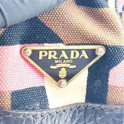 Prada Shoulder Canvas and Leather, Black, Canvas, Shoulder Bag