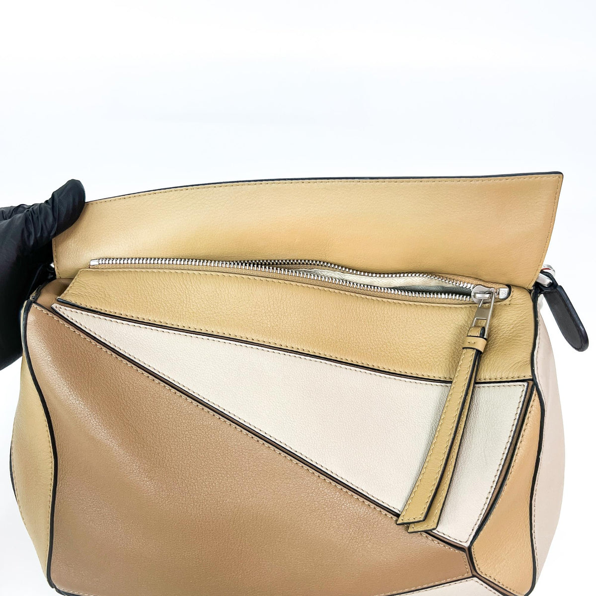 Loewe Puzzle Patchwork Leather, Brown, Calfskin, Handbag