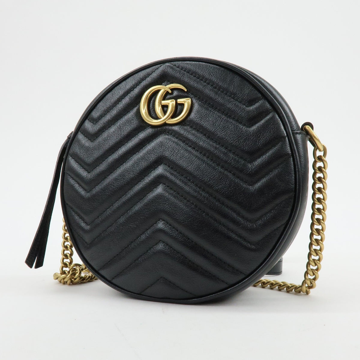 Gucci GG Marmont Round Matelasse Leather, Black, Leather, Shoulder Bag