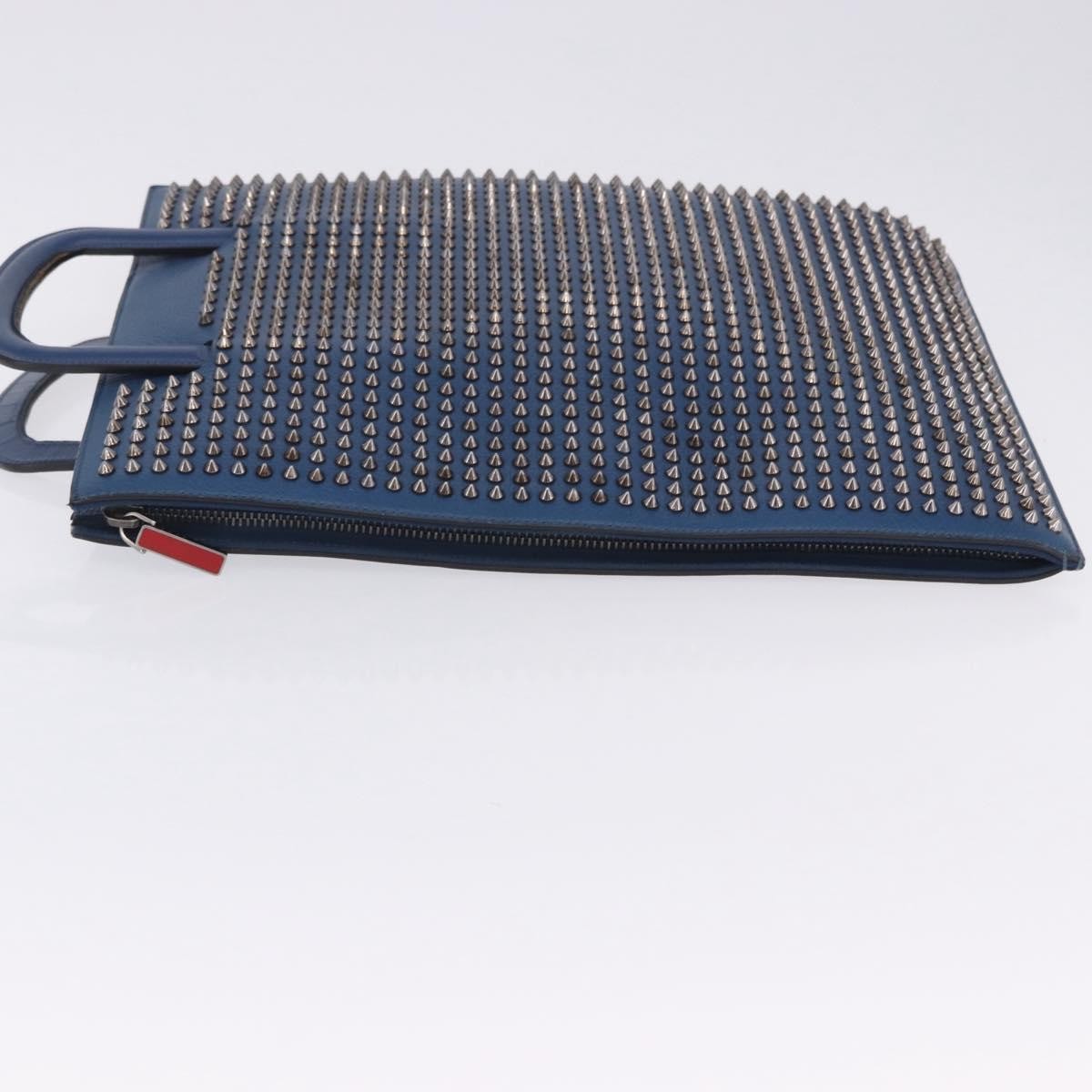 Christian Louboutin Trictrac Portfolio Leather and Spiked Leather, Blue, Leather, Handbag