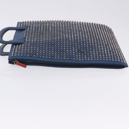 Christian Louboutin Trictrac Portfolio Leather and Spiked Leather, Blue, Leather, Handbag