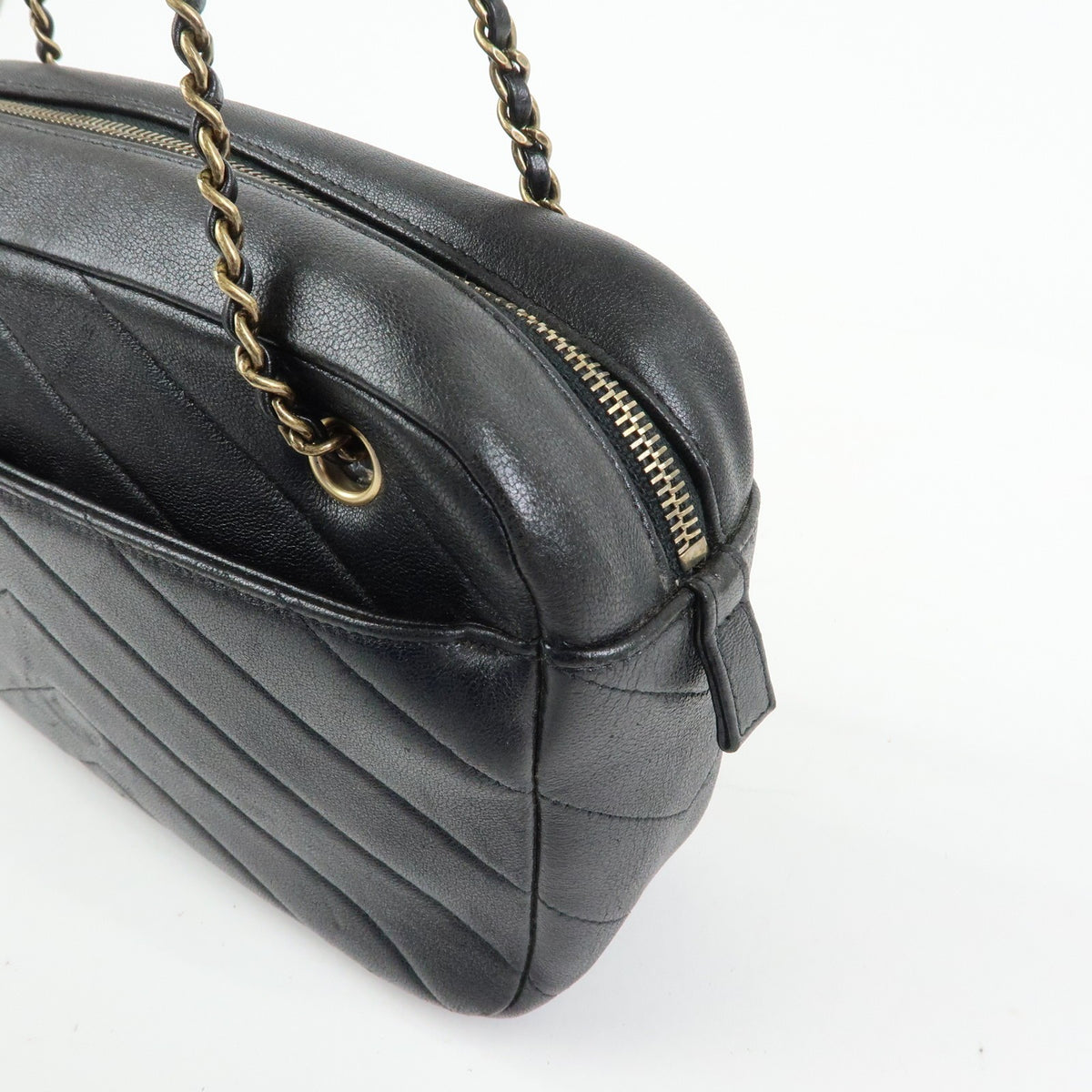 Chanel Camera Chevron Lambskin, Black, Leather, Handbag