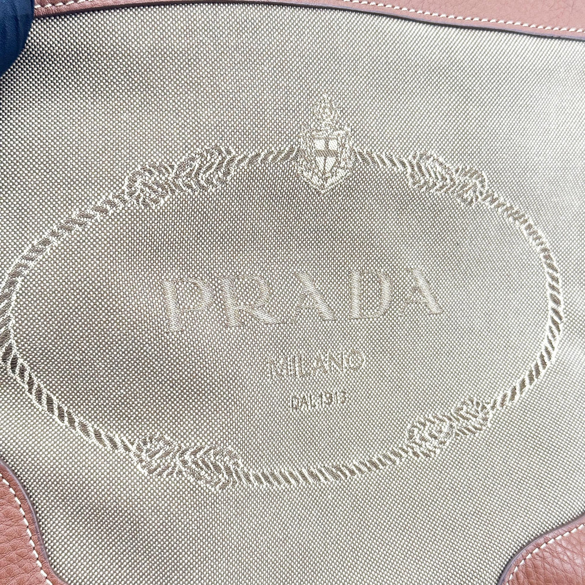 Prada Logo Canvas, Beige, Canvas, Crossbody Bag