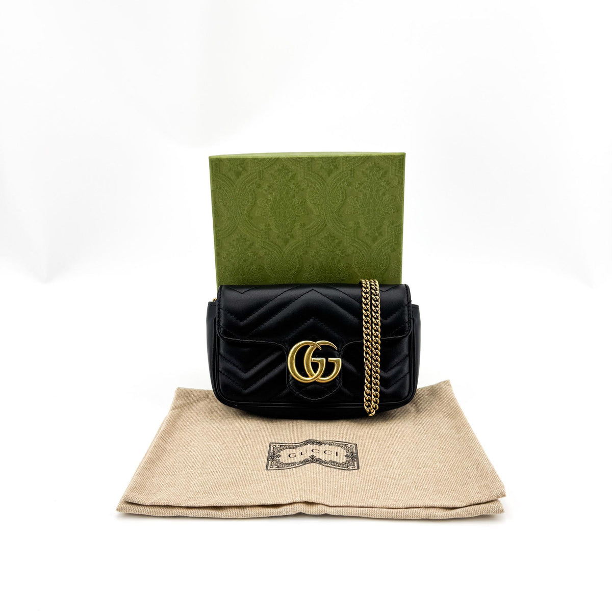 Gucci GG Marmont Flap Matelasse Leather, Black, Leather, Handbag
