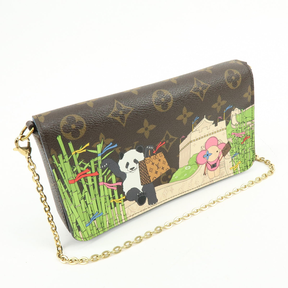 Louis Vuitton Felicie Pochette Limited Edition Vivienne Xmas Monogram Canvas, Brown, Canvas, Clutch