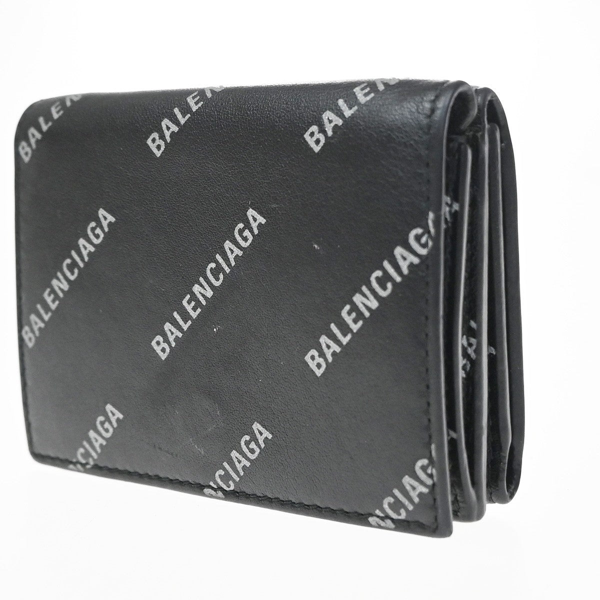 Balenciaga Logo Trifold Leather, Black, Leather, Wallet
