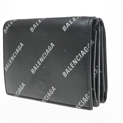Balenciaga Logo Trifold Leather, Black, Leather, Wallet