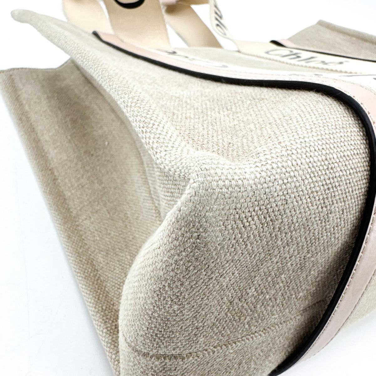 Chloe Woody Canvas with Leather, Beige, Canvas, Tote Bag