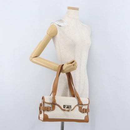 Salvatore Ferragamo Gancini Top Handle Canvas, White, PVC, Handbag