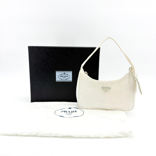 Prada Re-Edition Printed Raffia, White, Nylon, Shoulder Bag