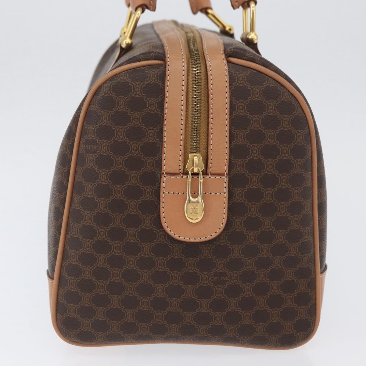 Celine Vintage Duffle Macadam Coated Canvas, Brown, PVC, Handbag