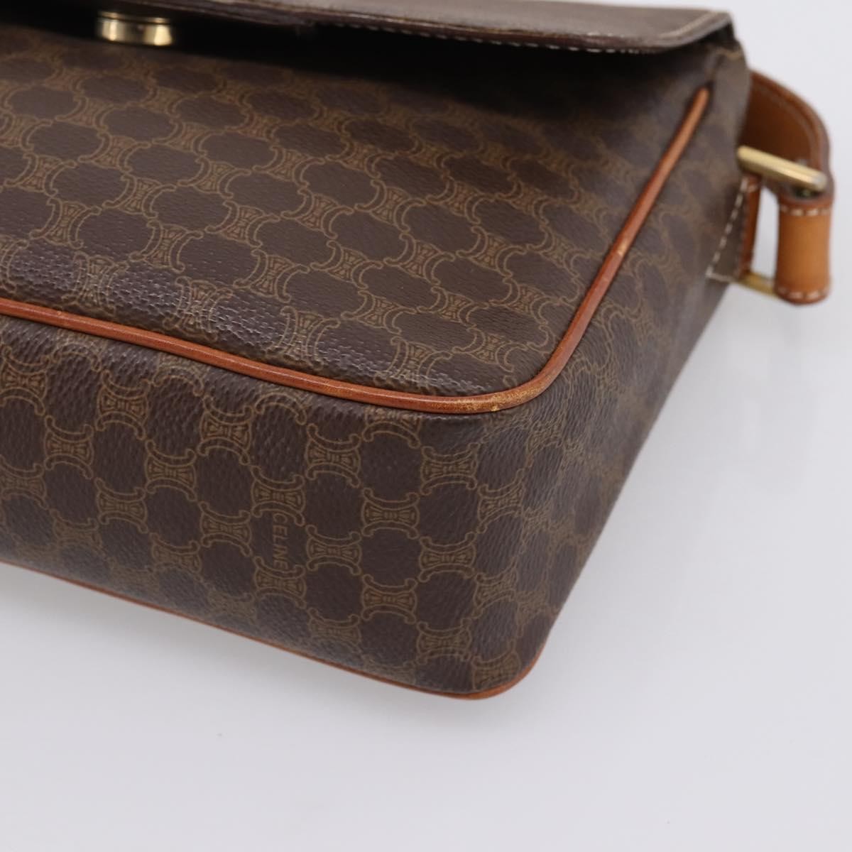 Celine Vintage Macadam Circle Logo Canvas and Leather, Brown, Canvas, Shoulder Bag