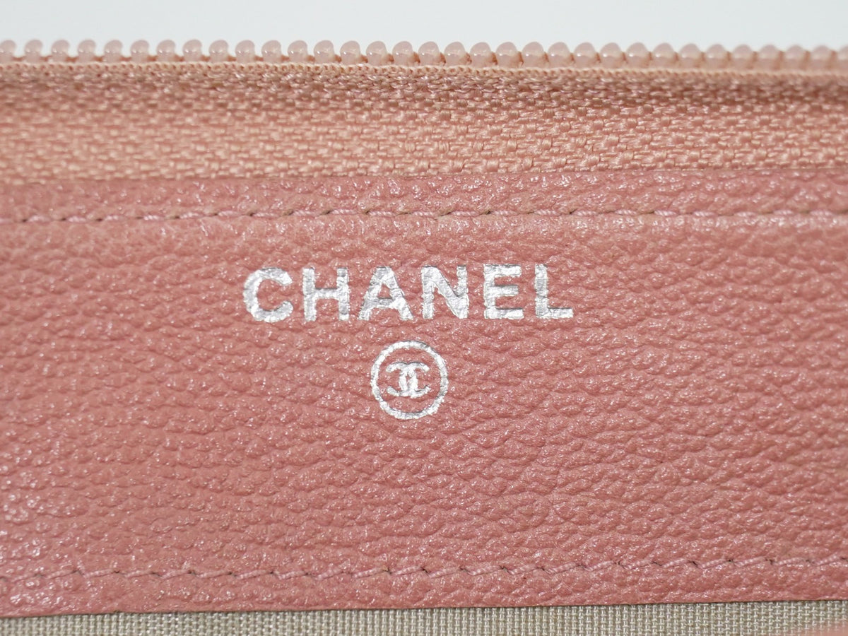 Chanel Camellia Zip Around Organizer Leather, Pink, Leather, Wallet
